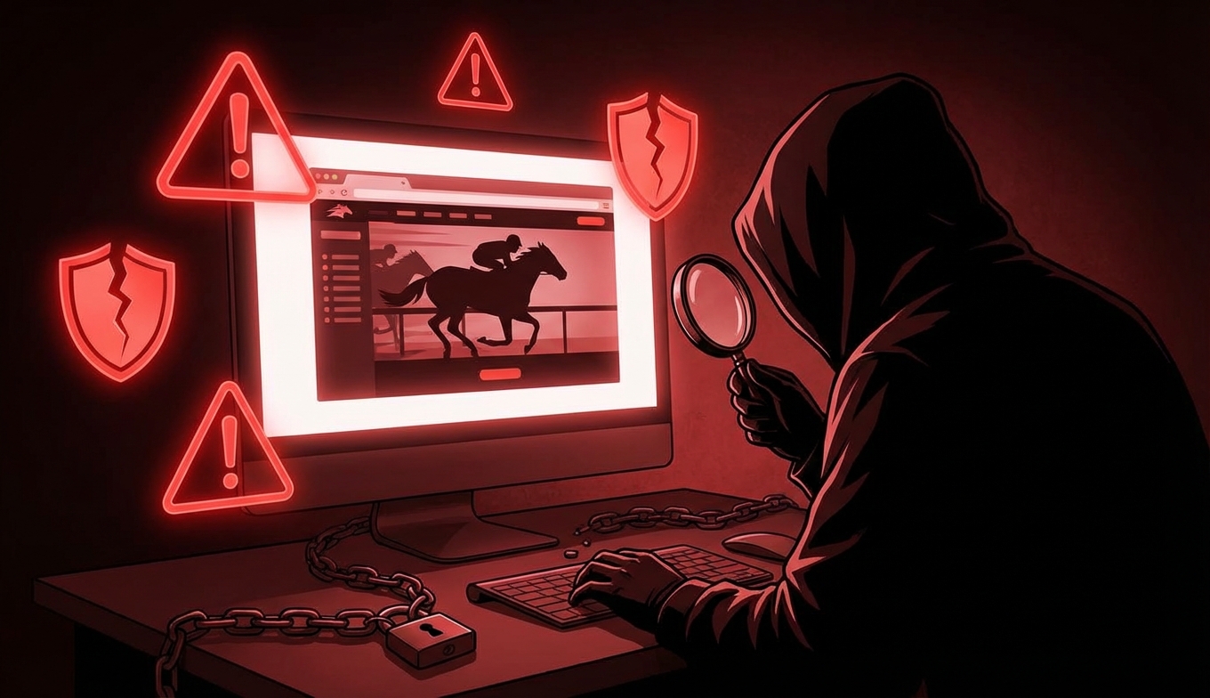 悪質なAI競馬予想サイトへの警告イラスト