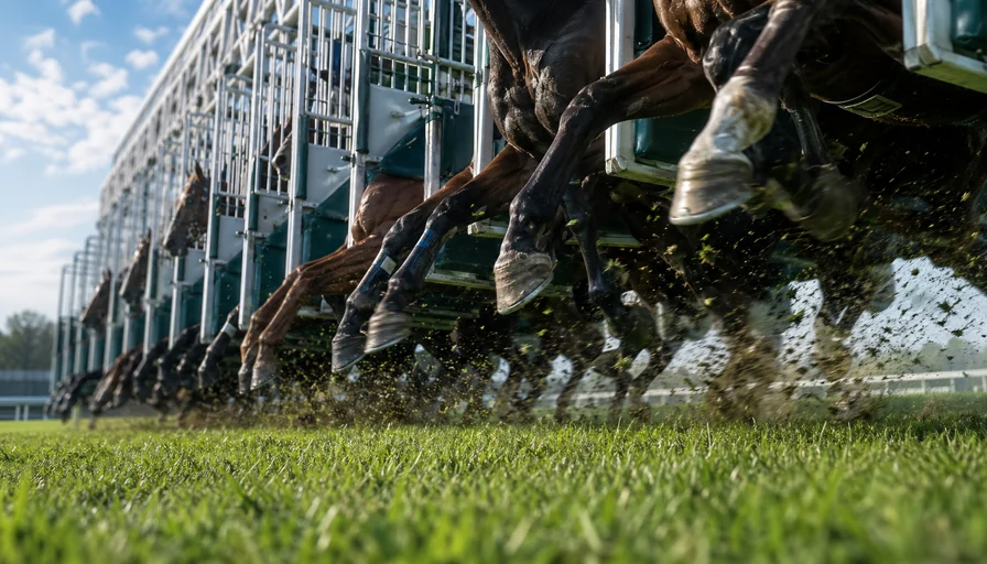 日本ダービー本馬場のスタートゲートが開く瞬間のイメージイラスト