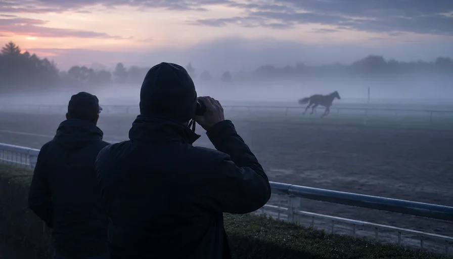 早朝の調教を見守るホースマンのイメージイラスト