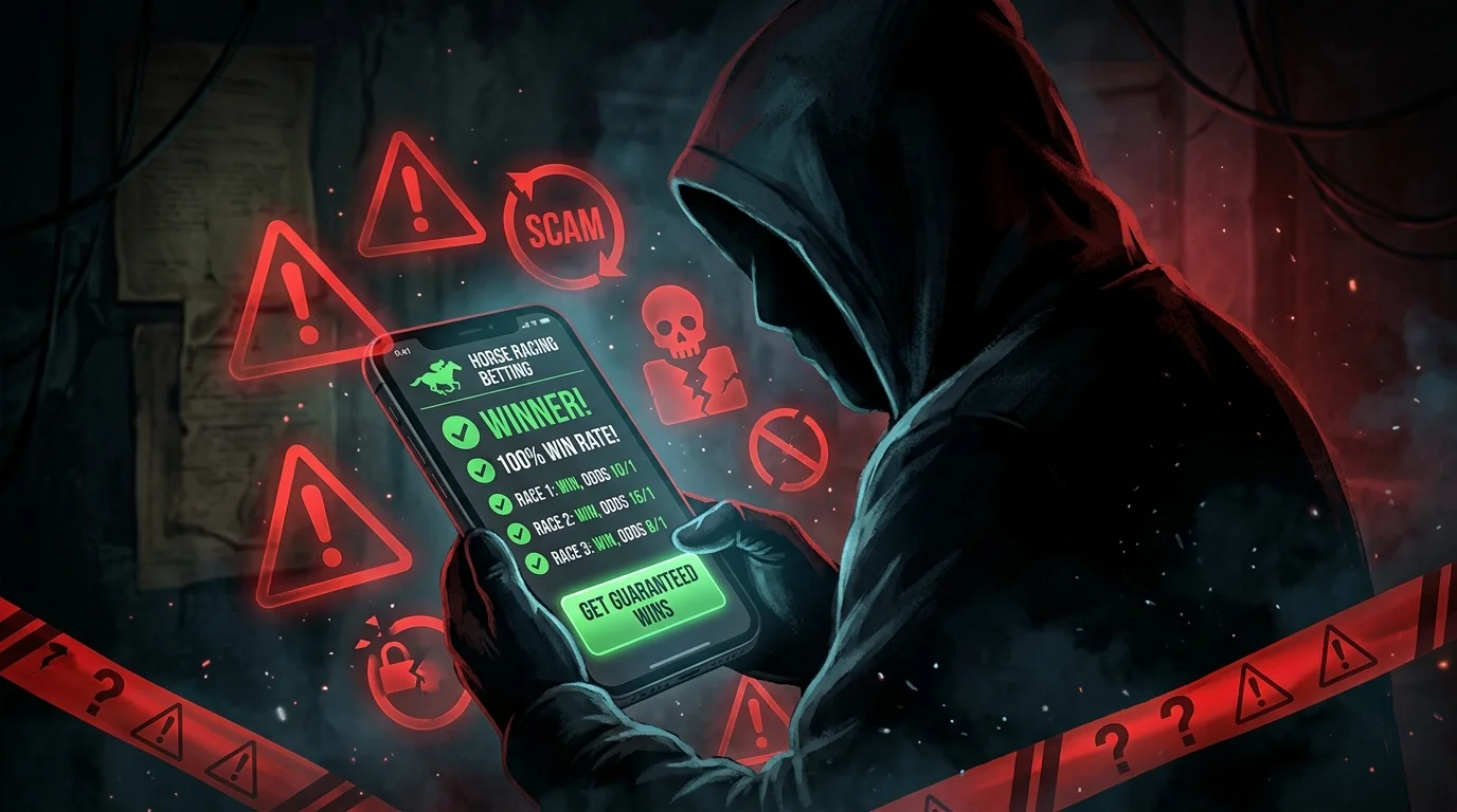 悪質な競馬予想サイトの危険性を示すイラスト